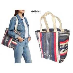 Aritzia Tote Women Bag China Striped Blue Red Cotton Canvas